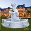 Outdoor Decorative White marble stone lady water fountain statue